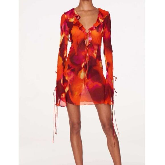 NWT Rat And Boa Dali Dress Tie Dye Open Back Mini Red Orange Size Small - Picture 3 of 15